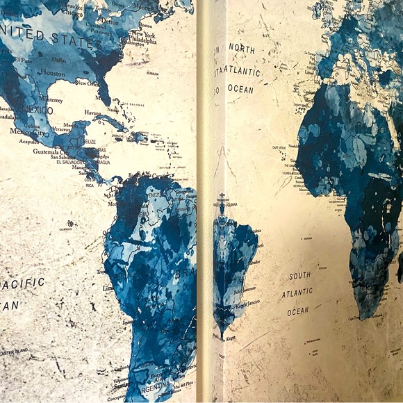 3 piece, world map from Amazon. 16 WX 32H each. Gorgeous blue and gray tones. - Picture 5 of 7